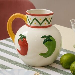 Clay Art Hand Painted Chili Pepper Pitcher, 1994